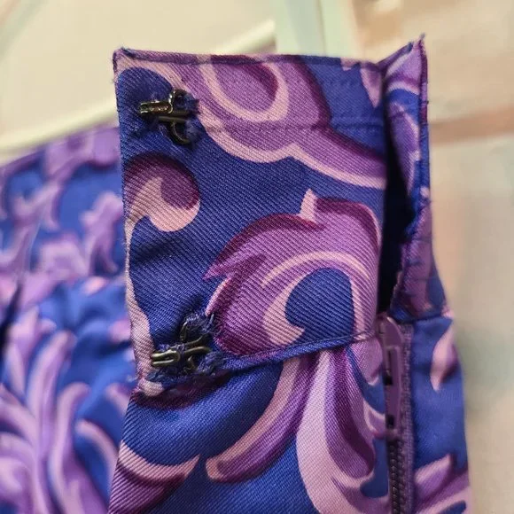 Versace Vintage Silk Skirt Pleated Mini Blue Purple Asymmetrical Hem Mini Italy - Picture 13 of 14